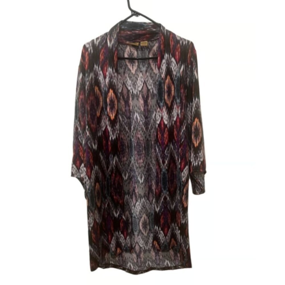 Wrangler Womens Open-Front 3/4 Sleeve Printed Cardigan Jacket Lightweight med